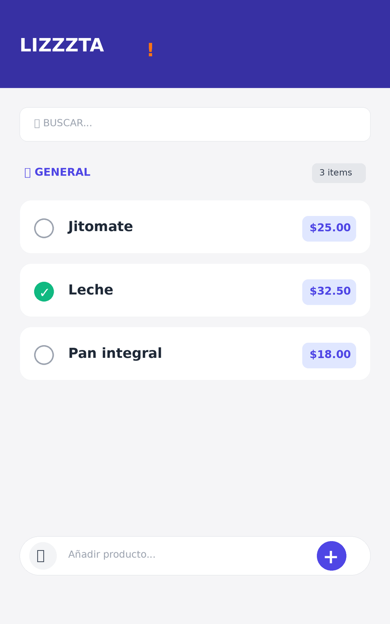 Vista de lista de súper en Lizzzta
